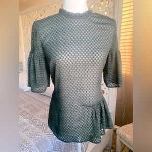 H&M Textured Short Sleeve Peplum Top in Olive Green